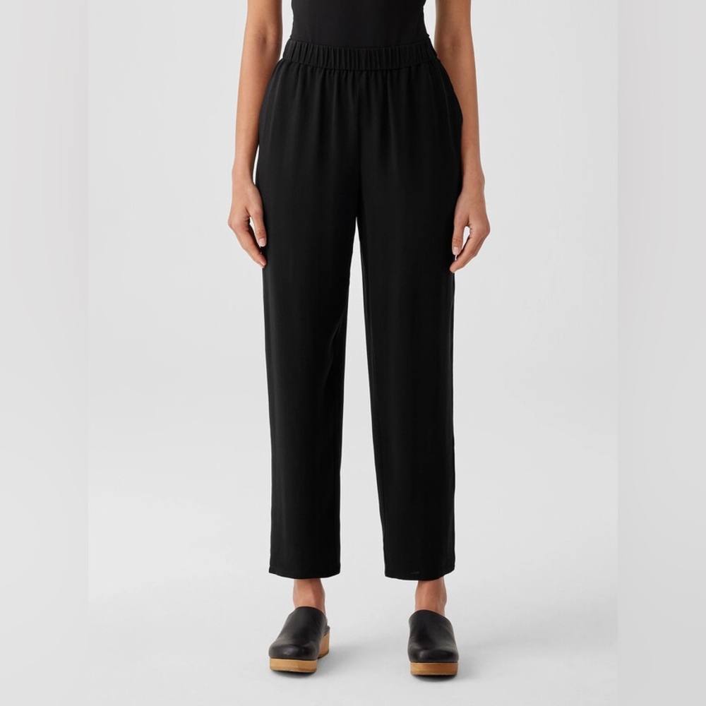 Eileen Fisher Black Elastic Waist Straight-Leg Pants